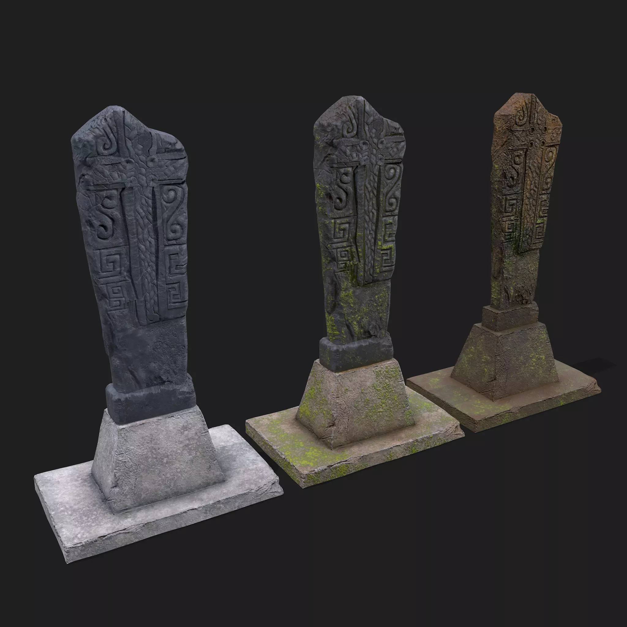 Mossy Grave Stones Low-poly 3D model_0