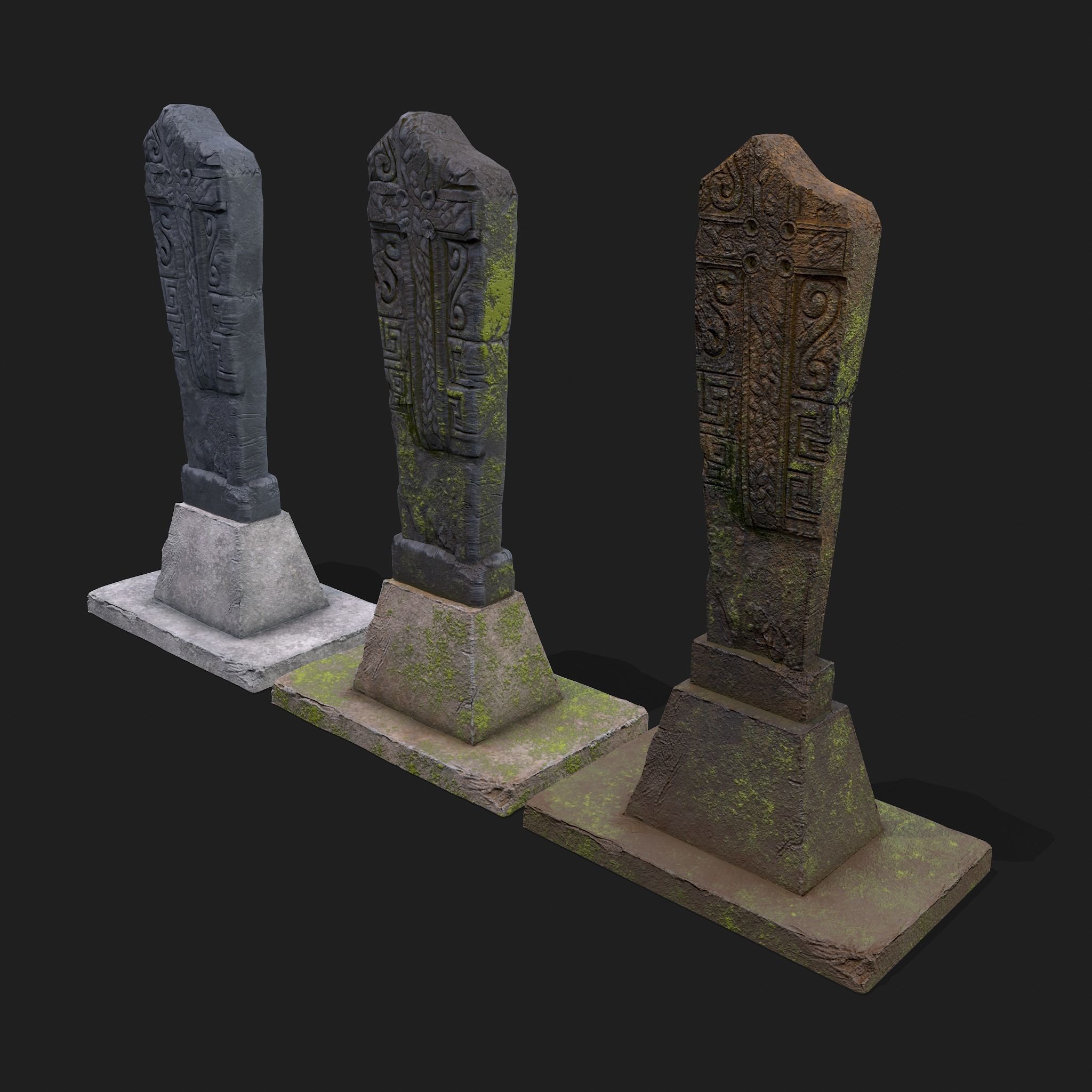 Mossy Grave Stones Low-poly 3D model_9