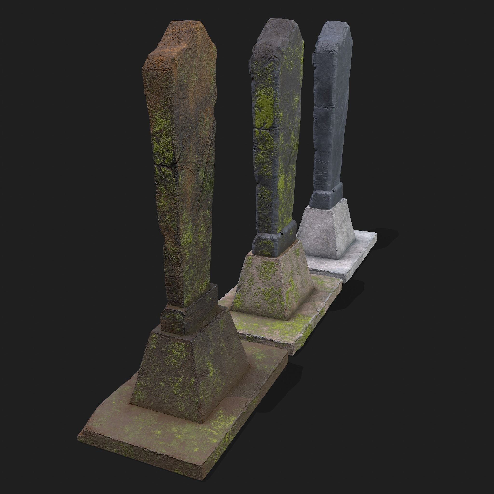 Mossy Grave Stones Low-poly 3D model_7