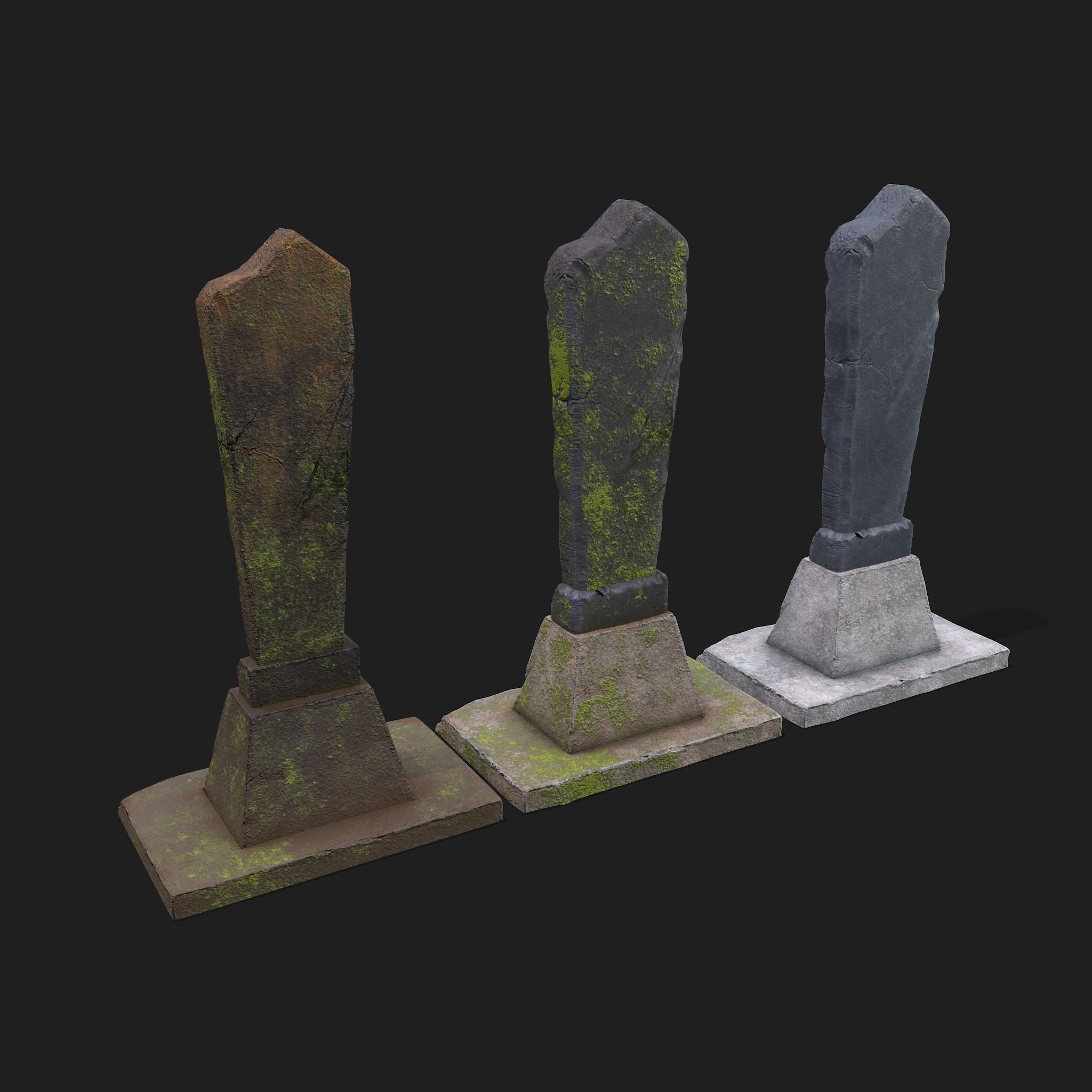 Mossy Grave Stones Low-poly 3D model_6