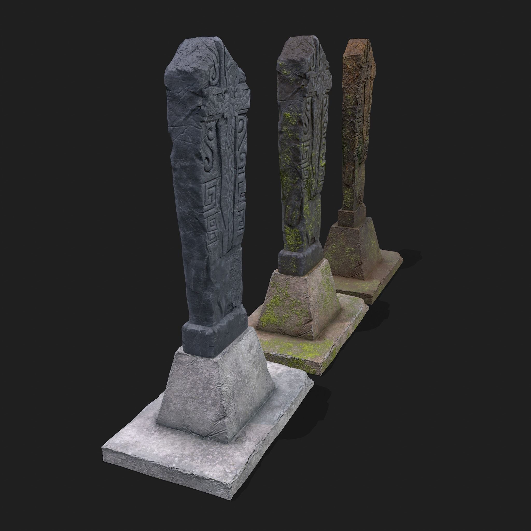 Mossy Grave Stones Low-poly 3D model_2
