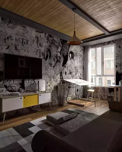 Realistic Interior Home Workspace Render Vray Next or  VRAY 5