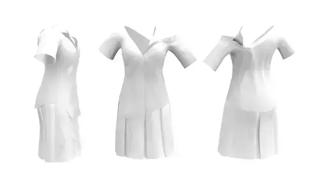 Off Shoulder Asymetrical Shirt Dress Low-poly 3D model