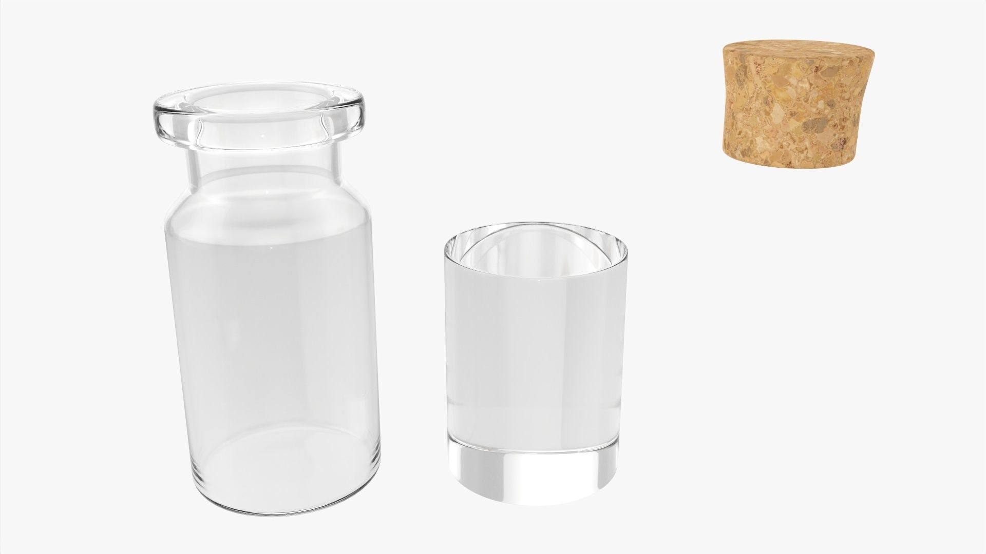 Glass bottle with cork small 3D model_2