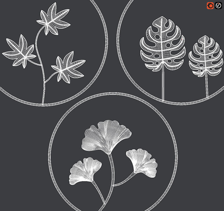 Ginkgo-Hanging set of gold leafs 3D model_1