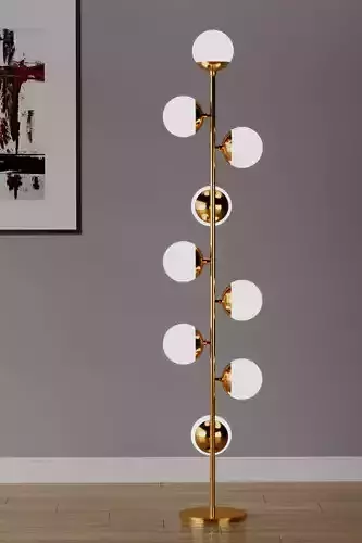 Lighting gold floor lamp with six glass balls 3D model