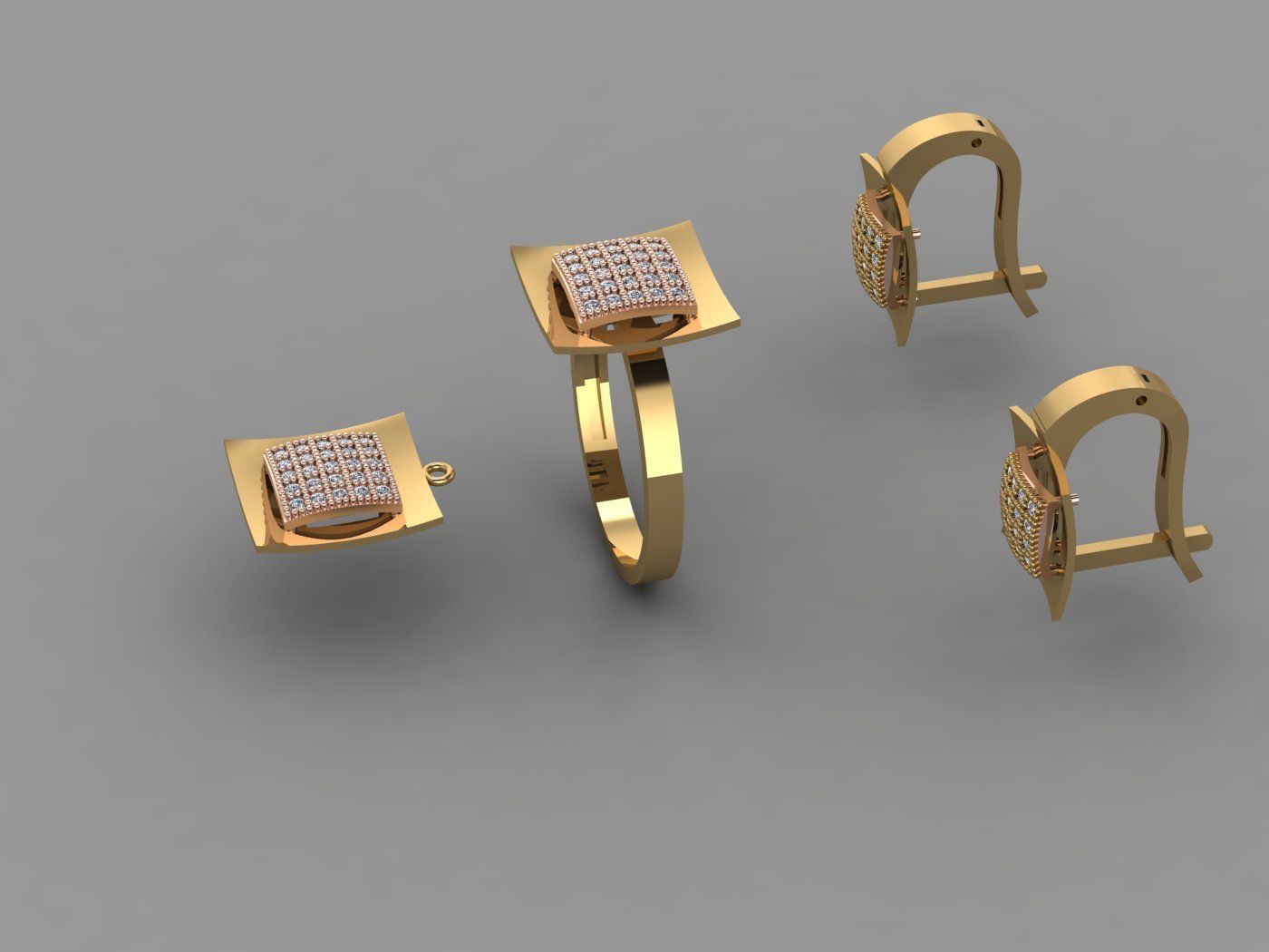 Set - Gold ring and earring 3D print model_4