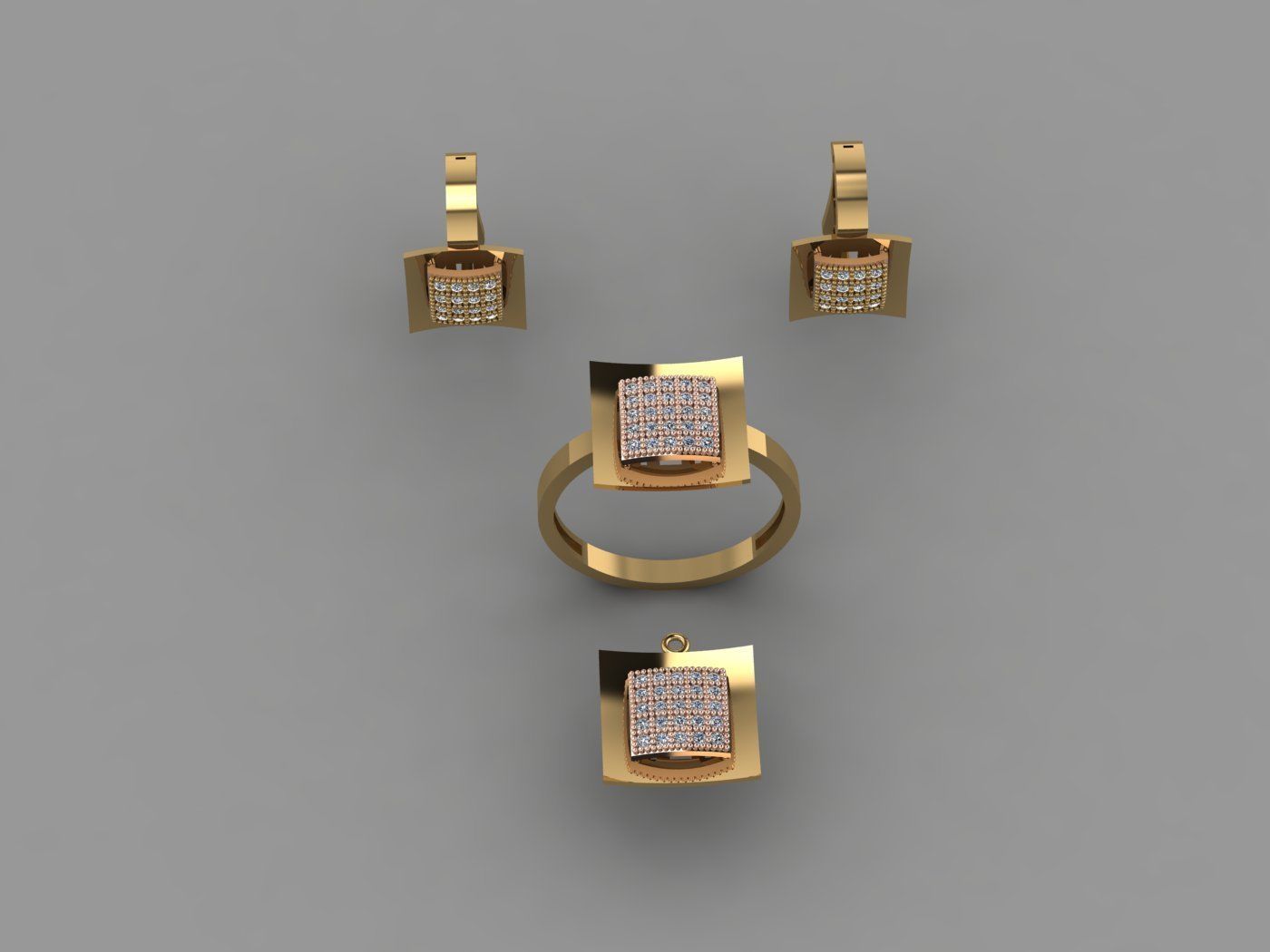 Set - Gold ring and earring 3D print model_2