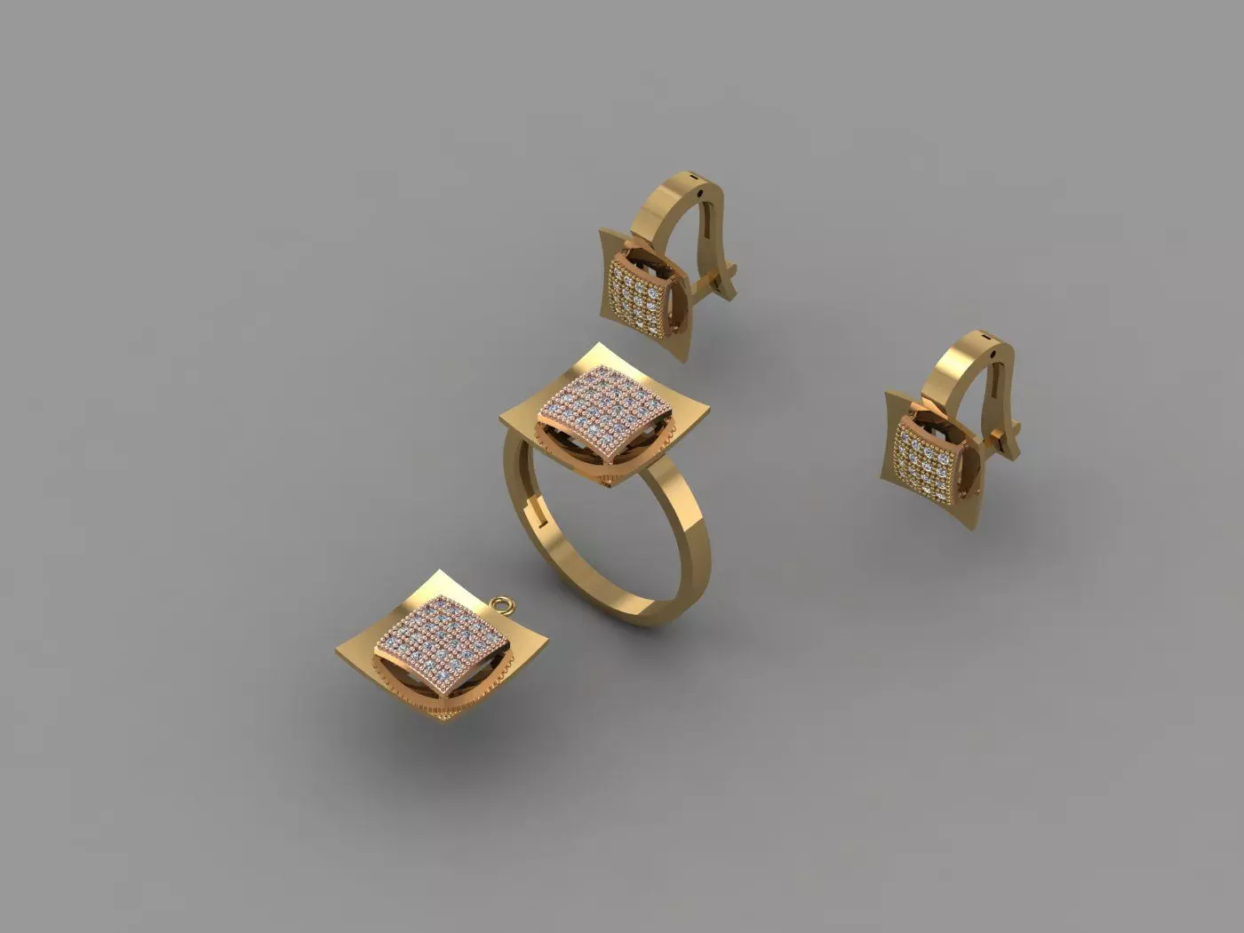 Set - Gold ring and earring 3D print model_0