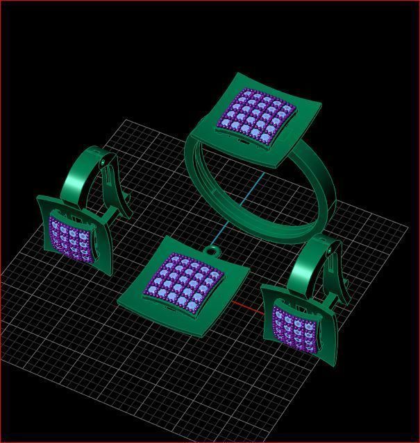 Set - Gold ring and earring 3D print model_1