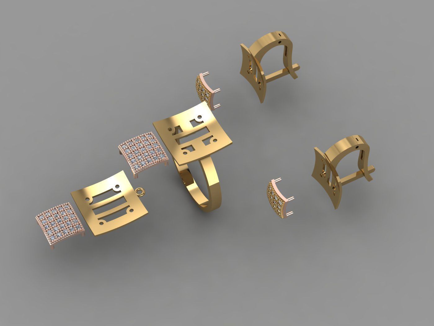 Set - Gold ring and earring 3D print model_6