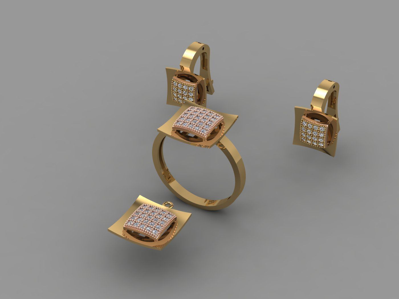 Set - Gold ring and earring 3D print model_3