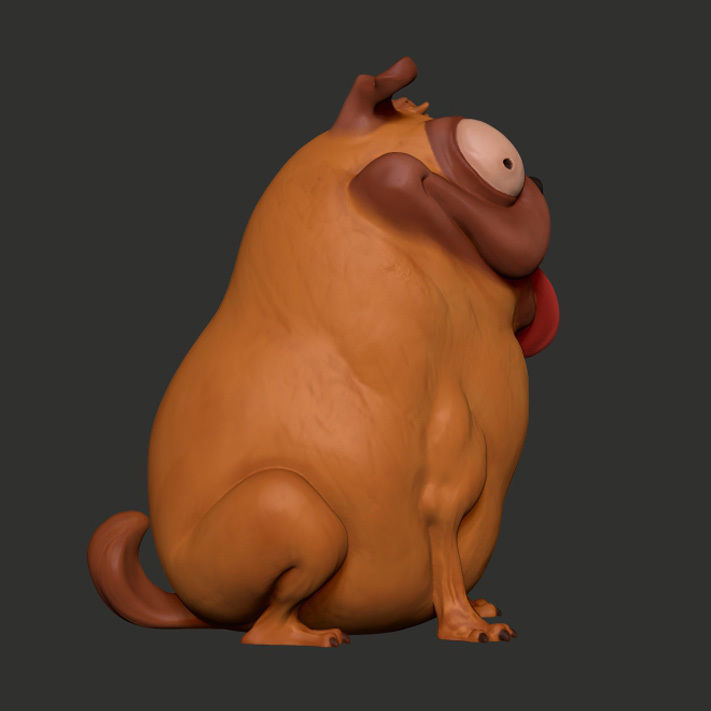 Monchi pug dog with tongue 3D print model_11