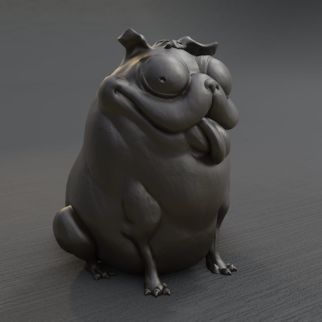 Monchi pug dog with tongue 3D print model_5