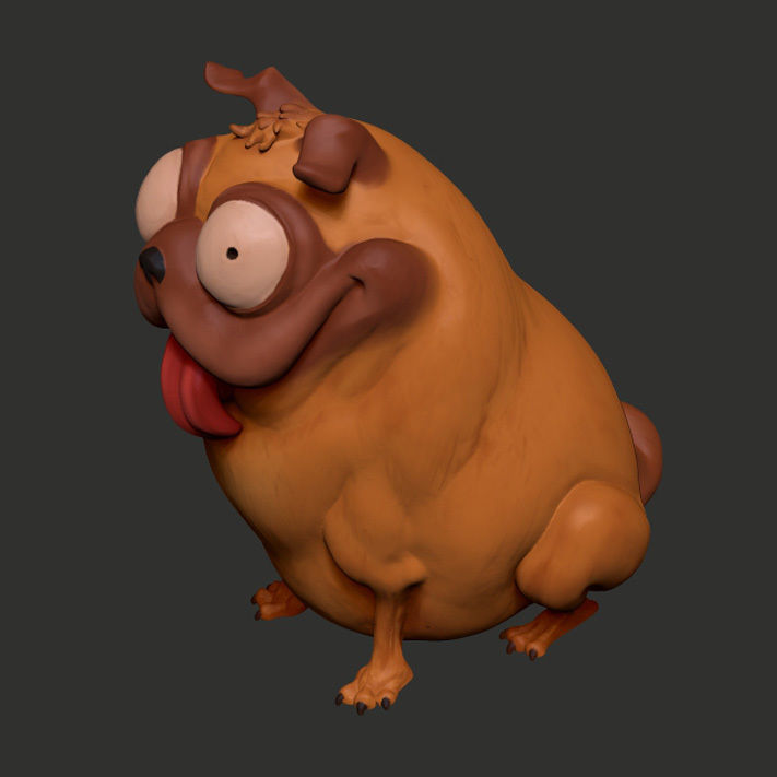 Monchi pug dog with tongue 3D print model_9