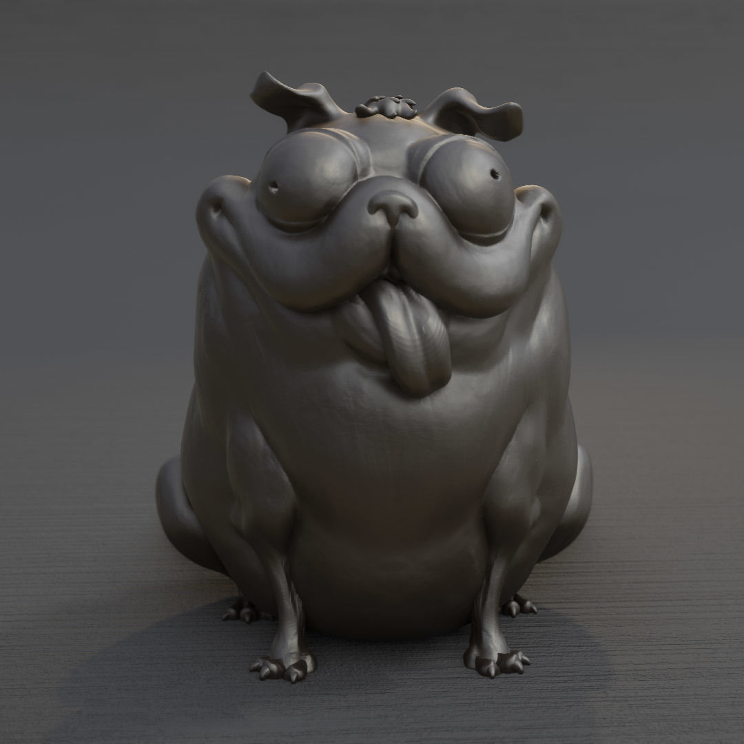 Monchi pug dog with tongue 3D print model_4