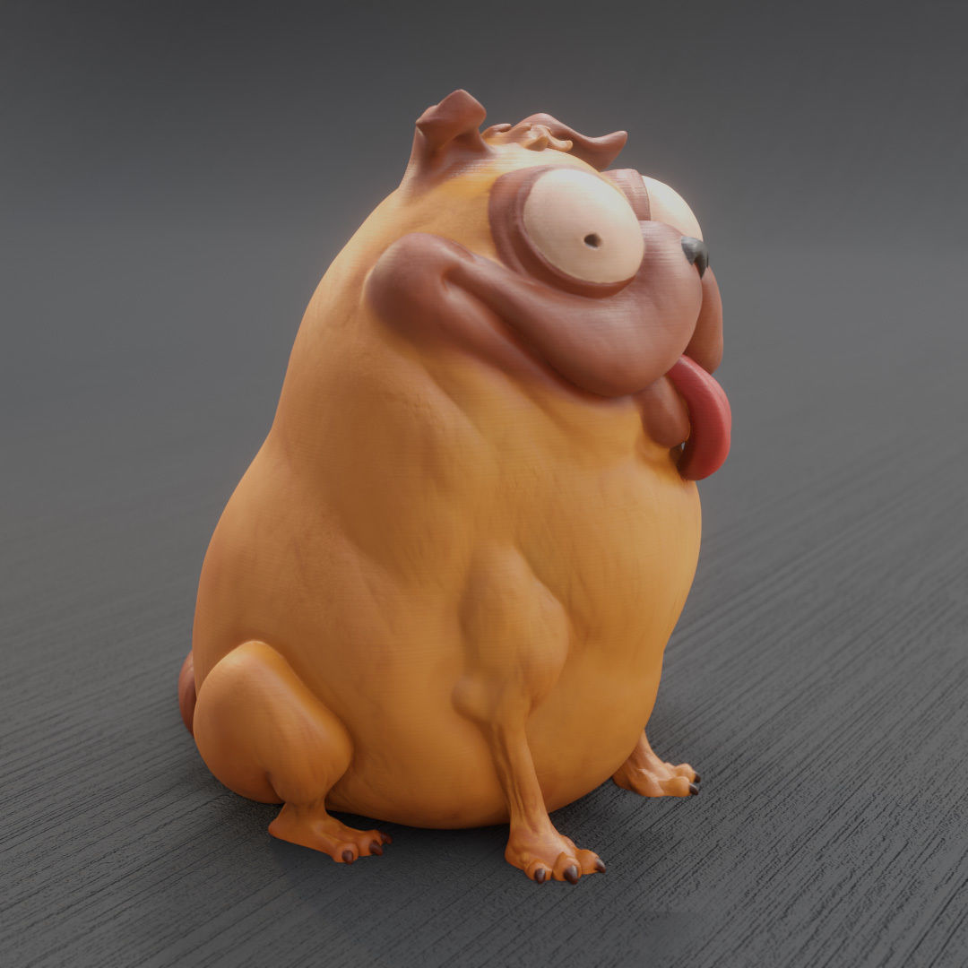 Monchi pug dog with tongue 3D print model_2