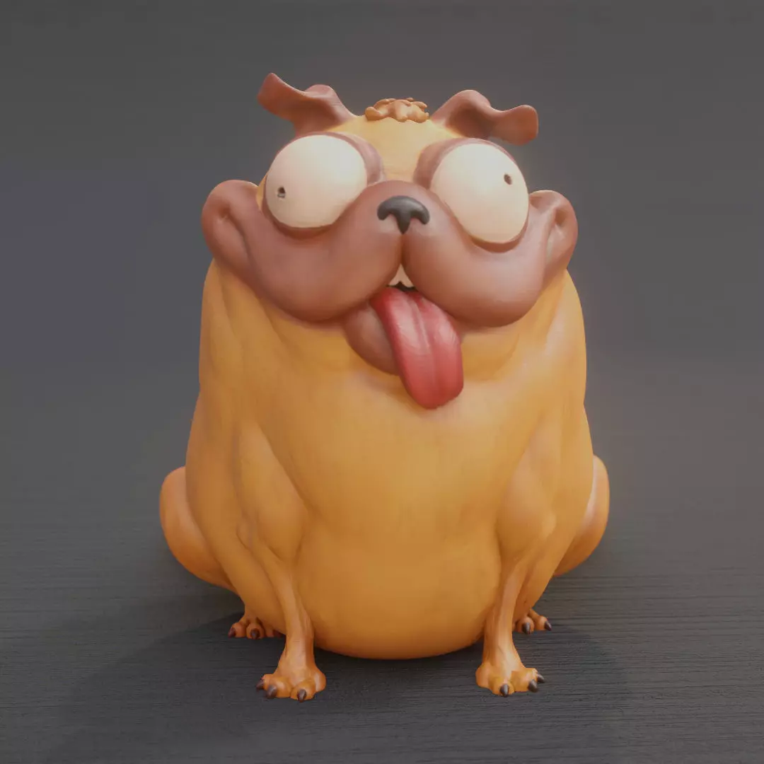 Monchi pug dog with tongue 3D print model_0