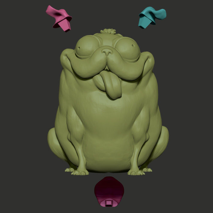 Monchi pug dog with tongue 3D print model_12