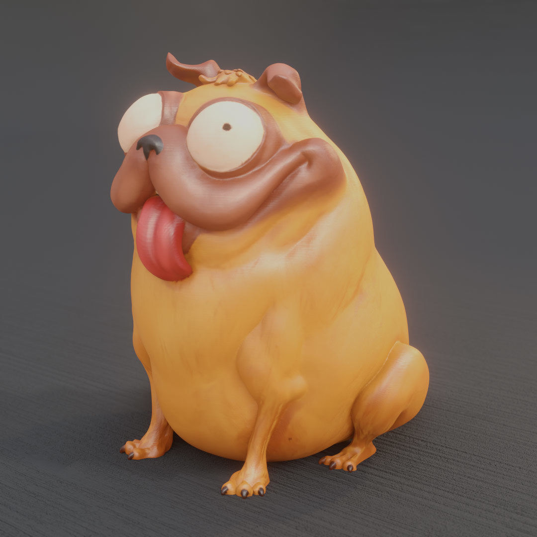 Monchi pug dog with tongue 3D print model_3