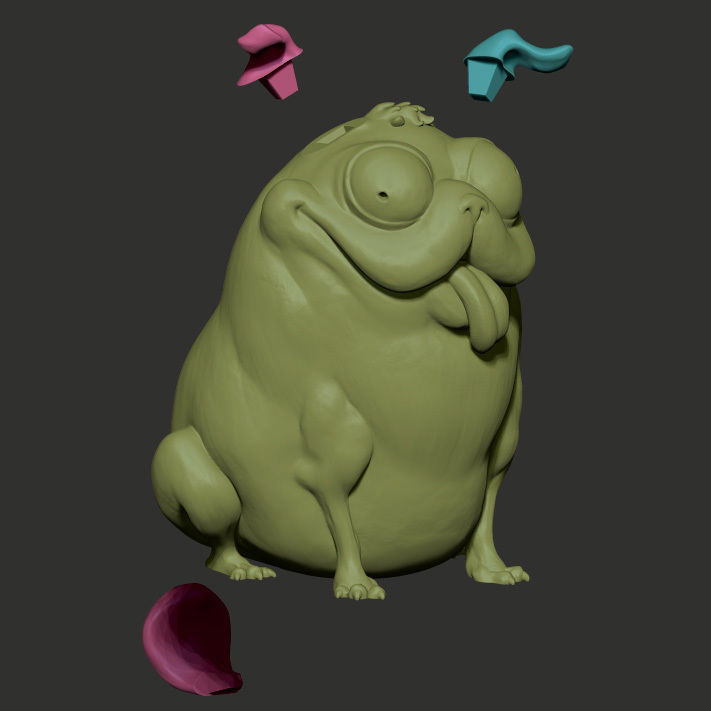 Monchi pug dog with tongue 3D print model_14