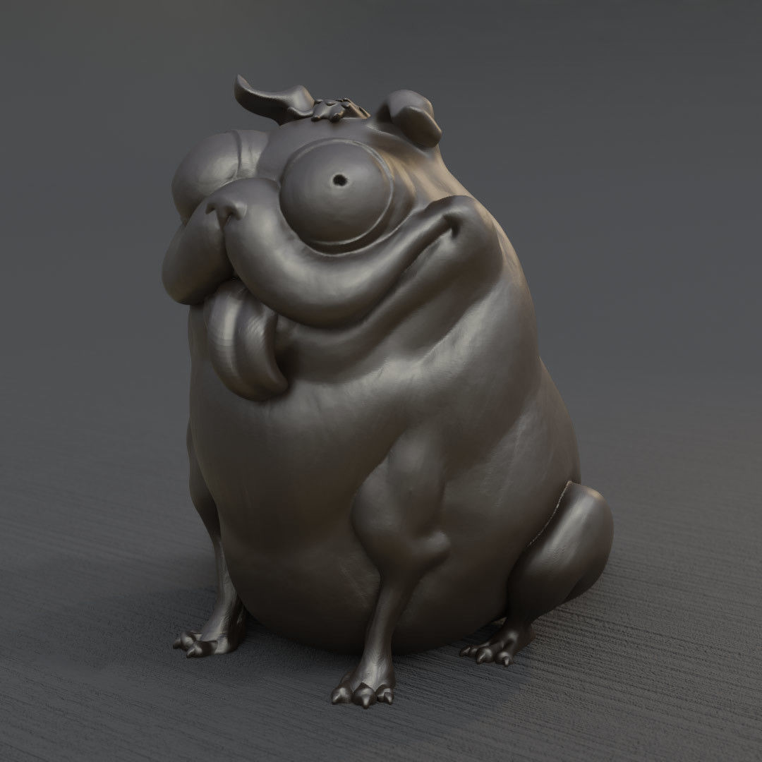 Monchi pug dog with tongue 3D print model_6