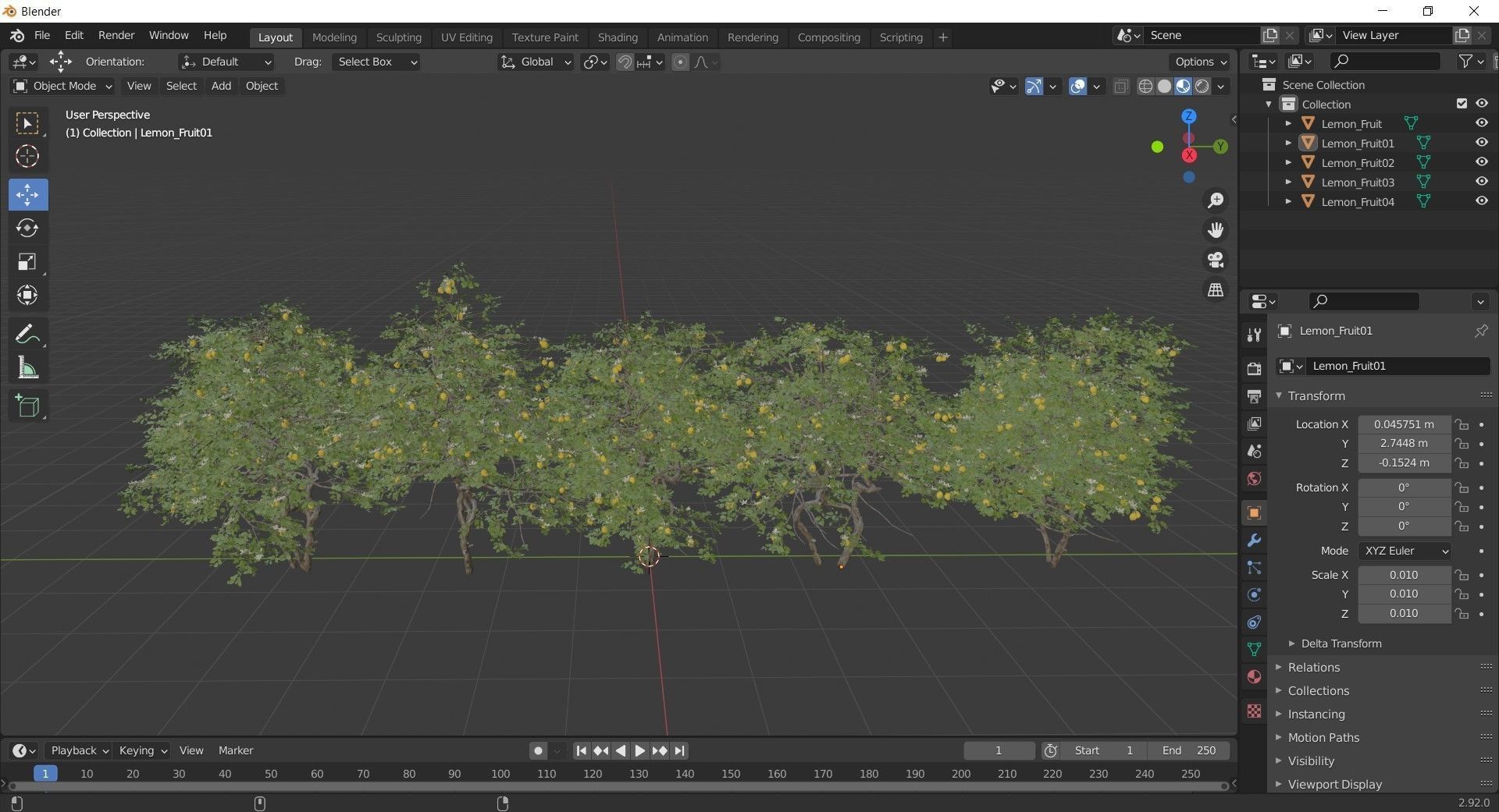 5diffrent tree  Lemon Fruit 5 trees Models in the scene 3D model_3