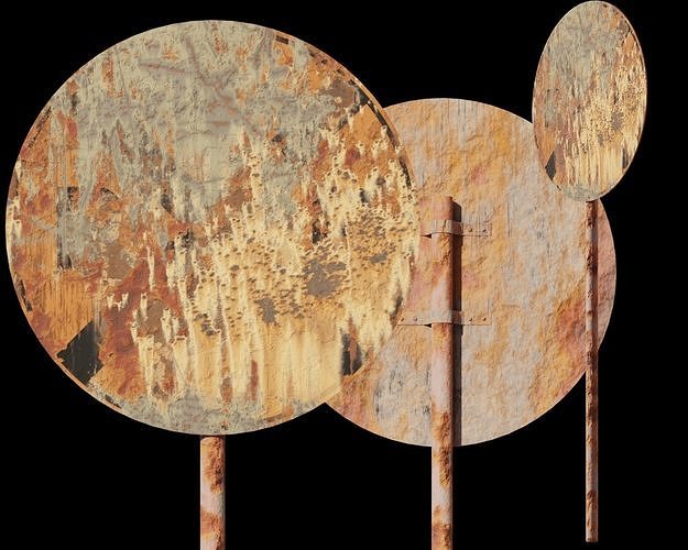 Highway-Rail Grade Crossing Advance Warning Rusted and Old Sign Low-poly 3D model