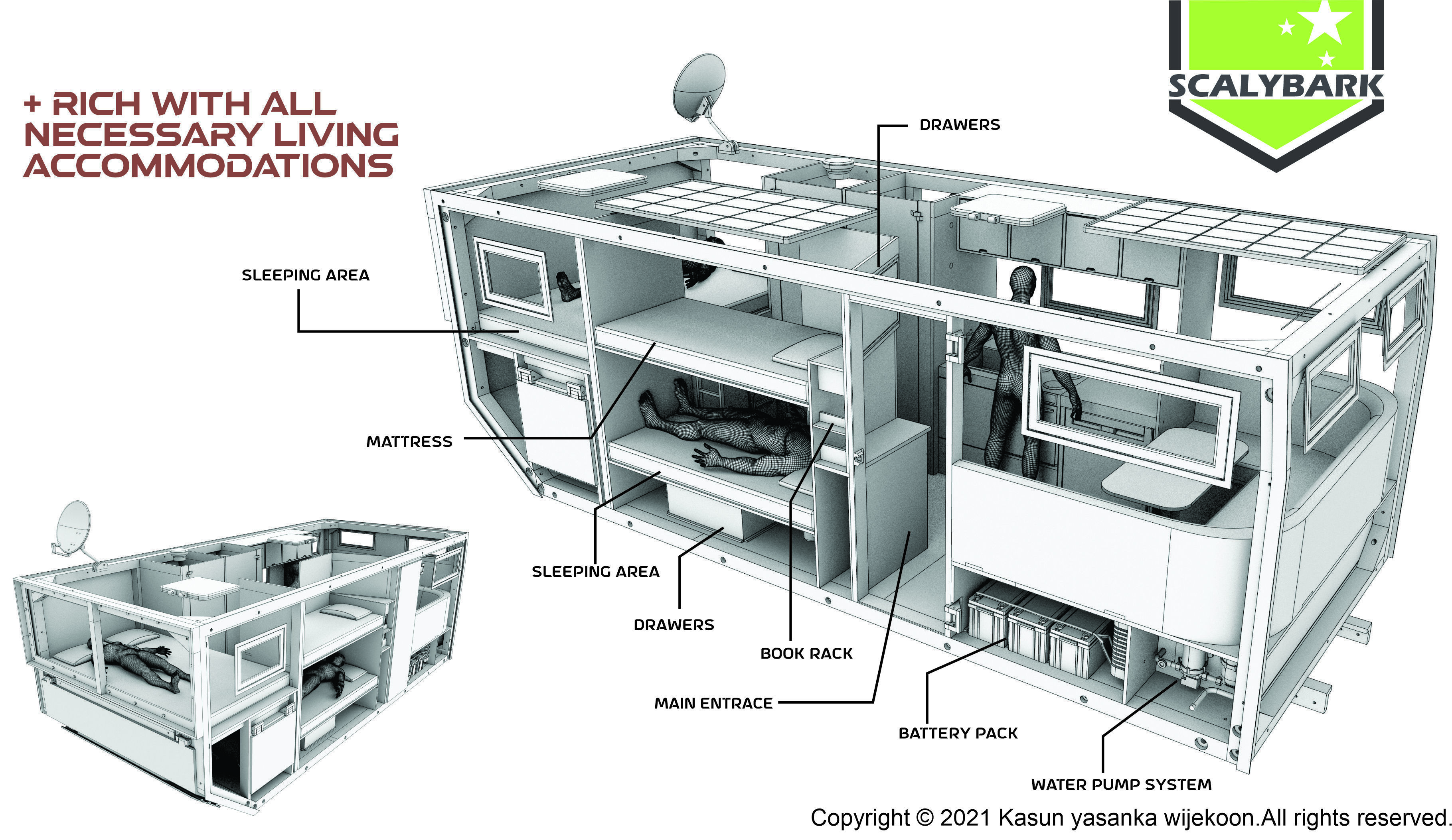 camper model box  for RC truck fully 3d printable STL 3D print model_7