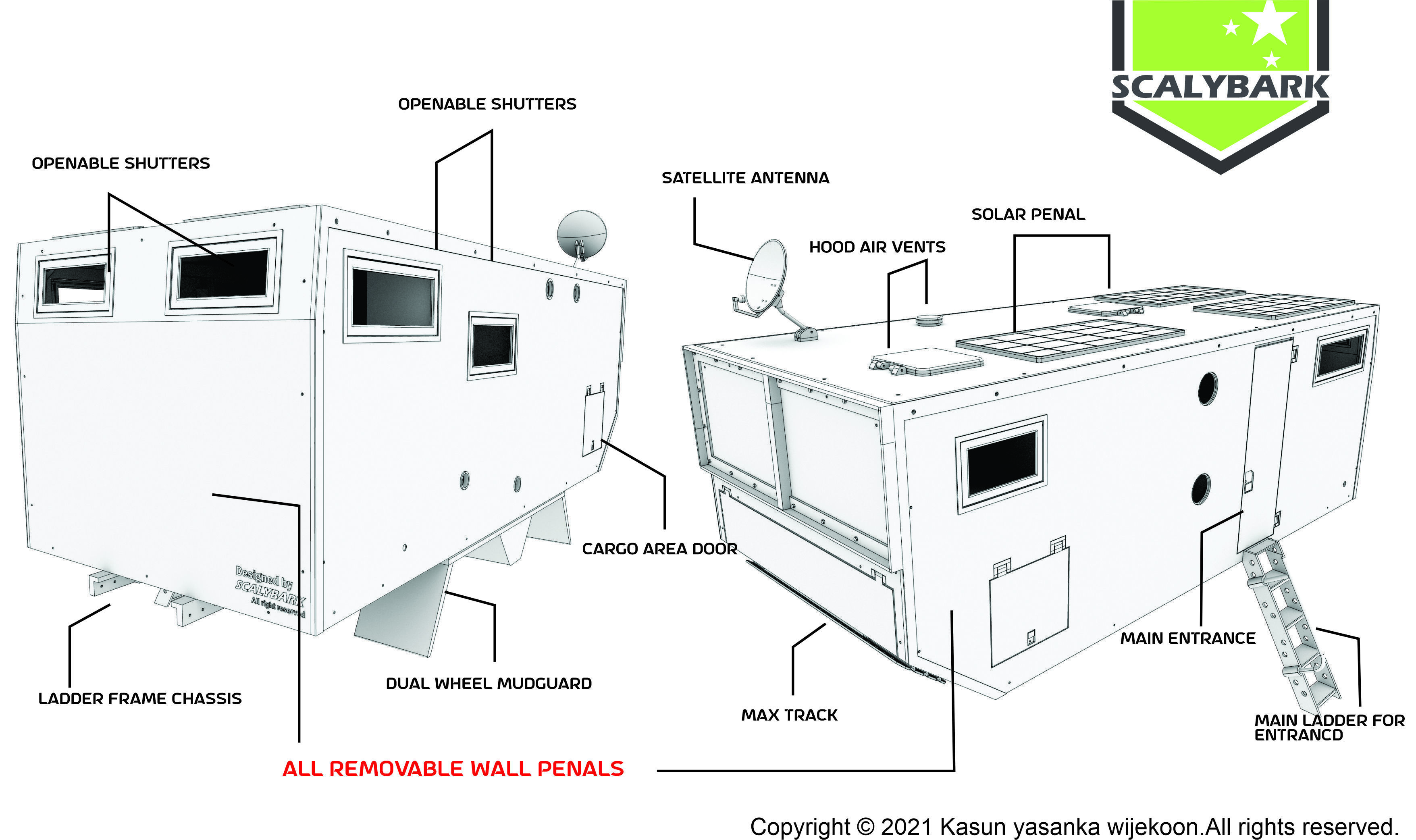 camper model box  for RC truck fully 3d printable STL 3D print model_6
