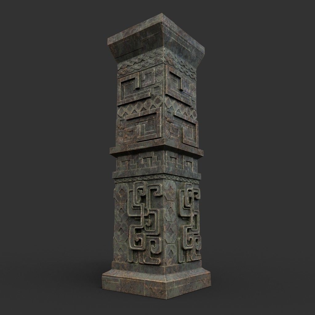Low poly Mayan Inca Aztec Column Modular Pack Mossy 210616 Low-poly 3D model_2