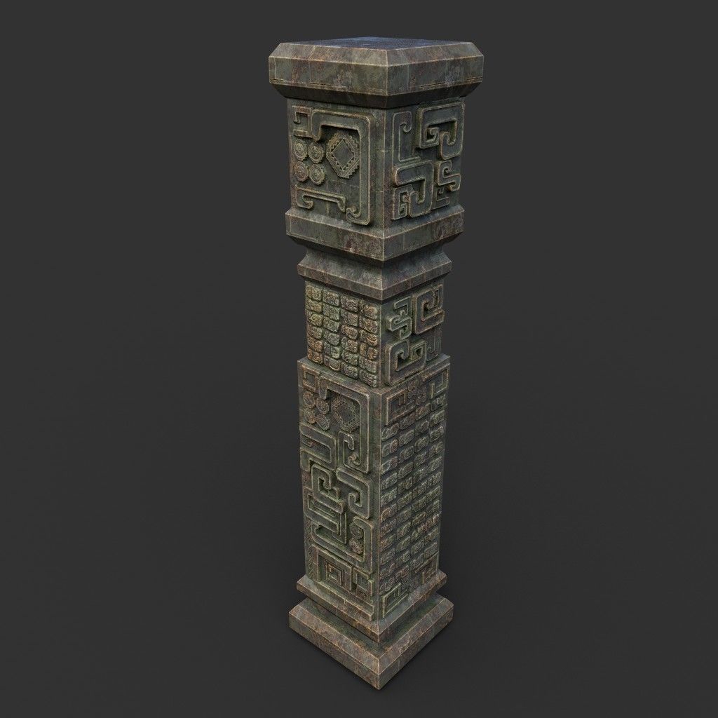 Low poly Mayan Inca Aztec Column Modular Pack Mossy 210616 Low-poly 3D model_11
