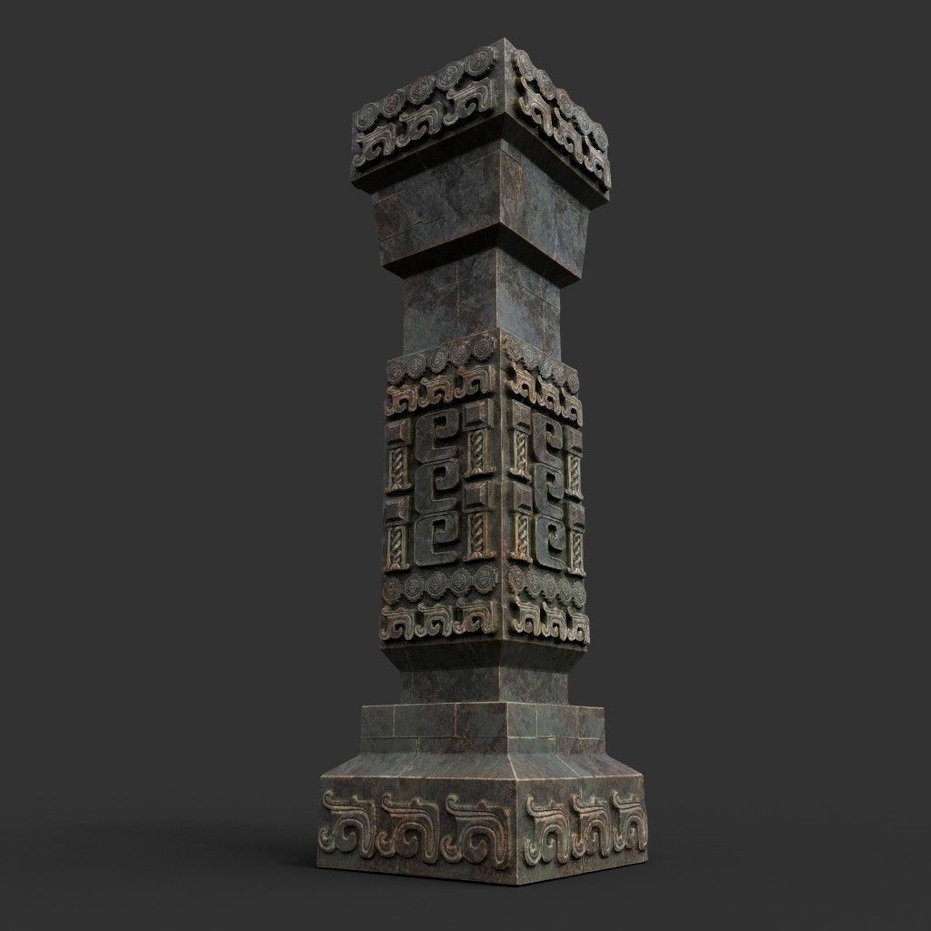 Low poly Mayan Inca Aztec Column Modular Pack Mossy 210616 Low-poly 3D model_34