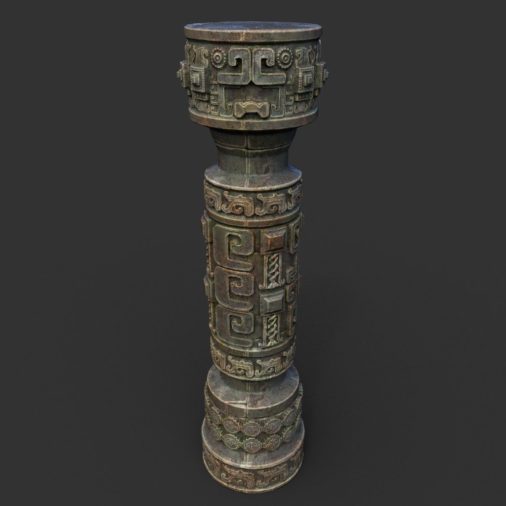 Low poly Mayan Inca Aztec Column Modular Pack Mossy 210616 Low-poly 3D model_39
