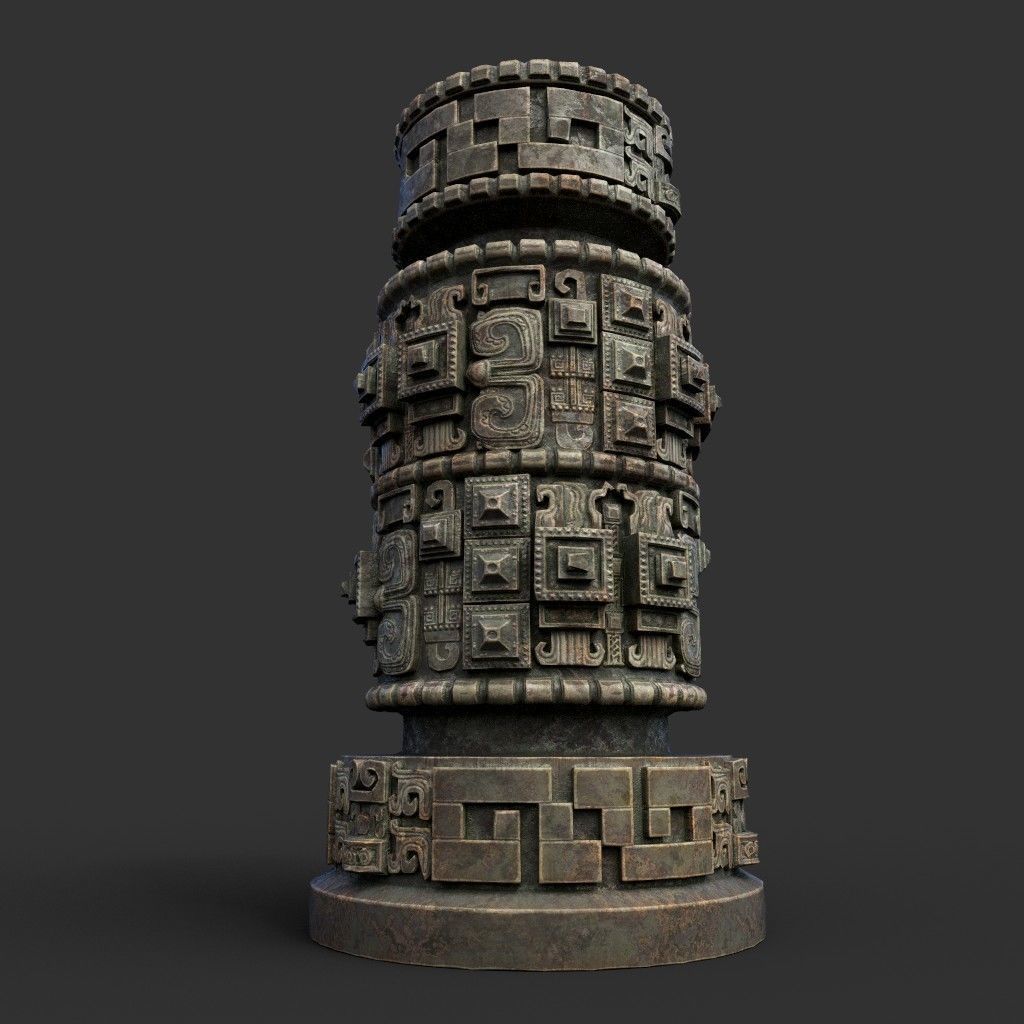 Low poly Mayan Inca Aztec Column Modular Pack Mossy 210616 Low-poly 3D model_26
