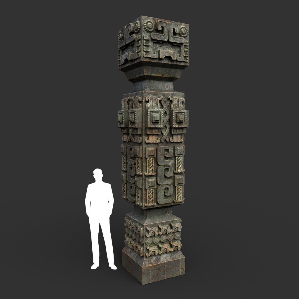 Low poly Mayan Inca Aztec Column Modular Pack Mossy 210616 Low-poly 3D model_29