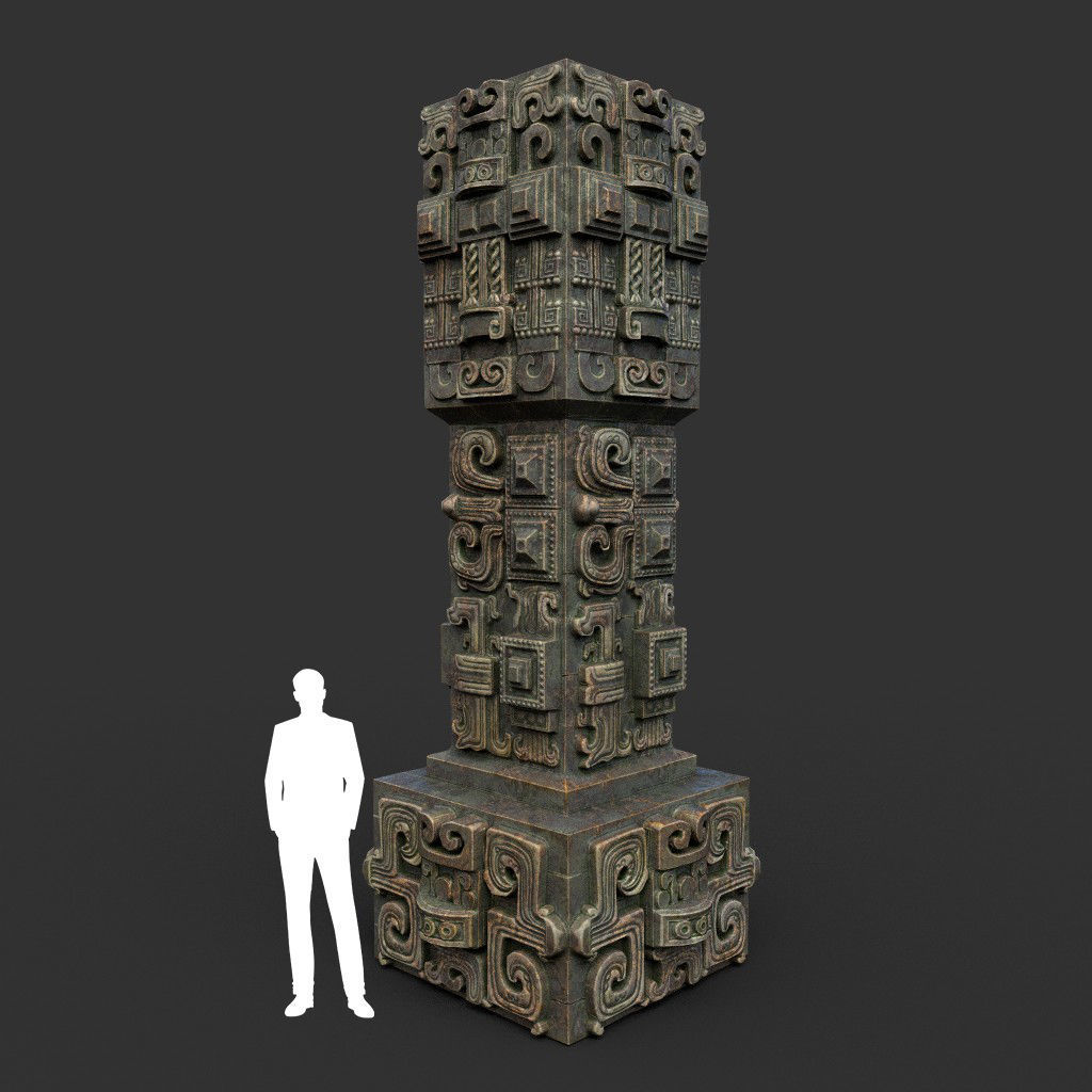 Low poly Mayan Inca Aztec Column Modular Pack Mossy 210616 Low-poly 3D model_13