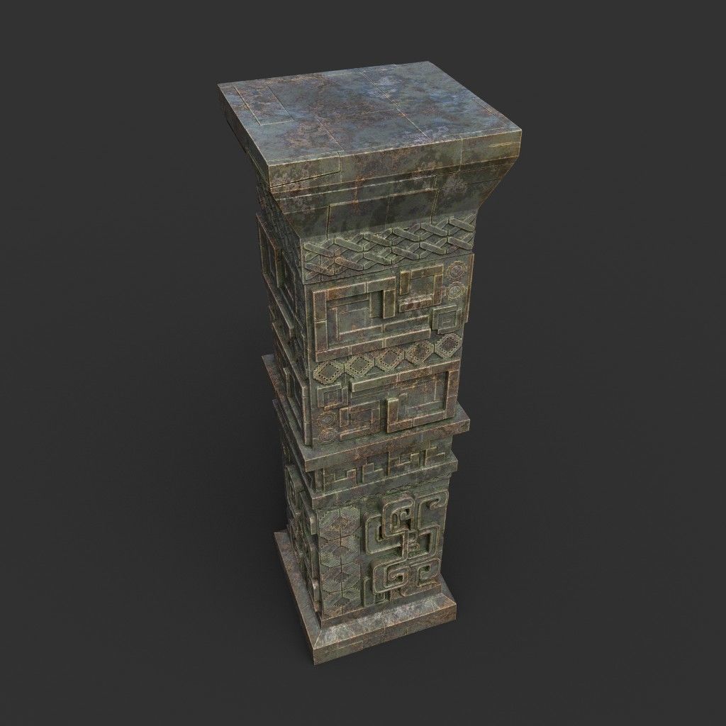 Low poly Mayan Inca Aztec Column Modular Pack Mossy 210616 Low-poly 3D model_3