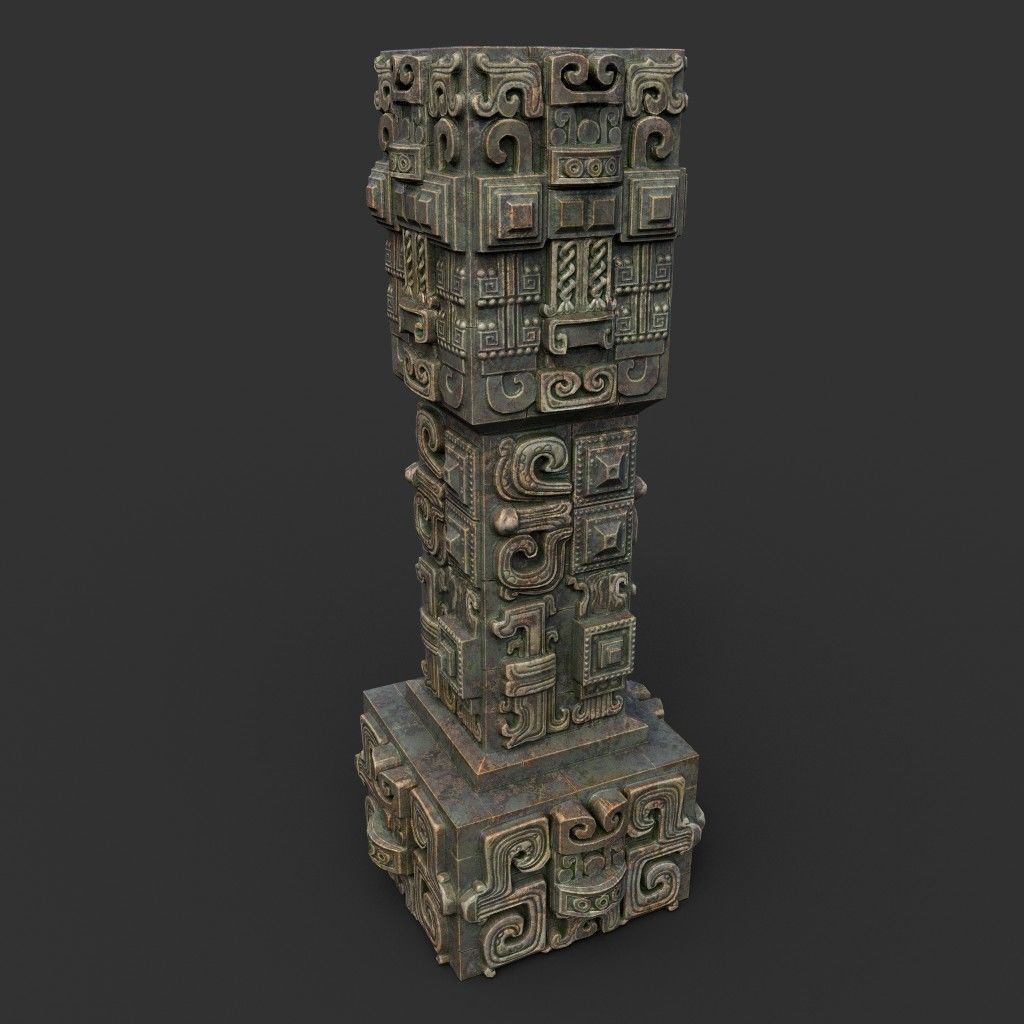 Low poly Mayan Inca Aztec Column Modular Pack Mossy 210616 Low-poly 3D model_15