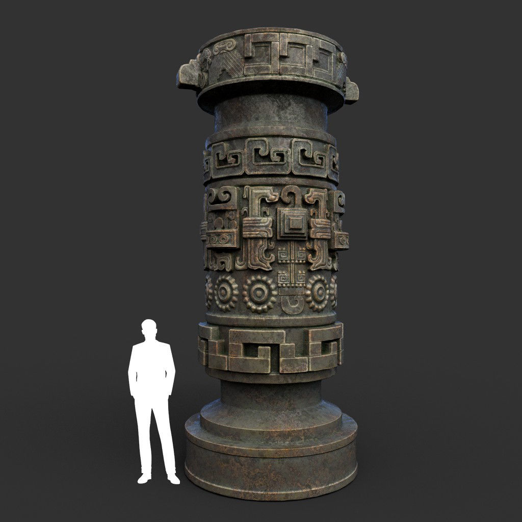 Low poly Mayan Inca Aztec Column Modular Pack Mossy 210616 Low-poly 3D model_21