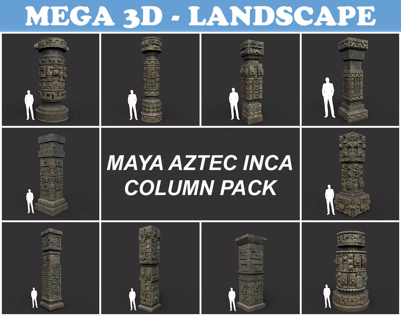 Low poly Mayan Inca Aztec Column Modular Pack Mossy 210616 Low-poly 3D model_0