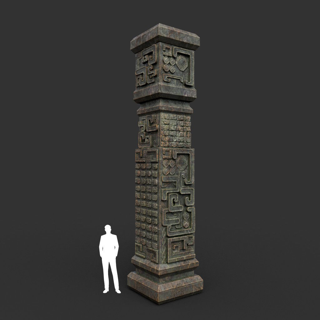 Low poly Mayan Inca Aztec Column Modular Pack Mossy 210616 Low-poly 3D model_9
