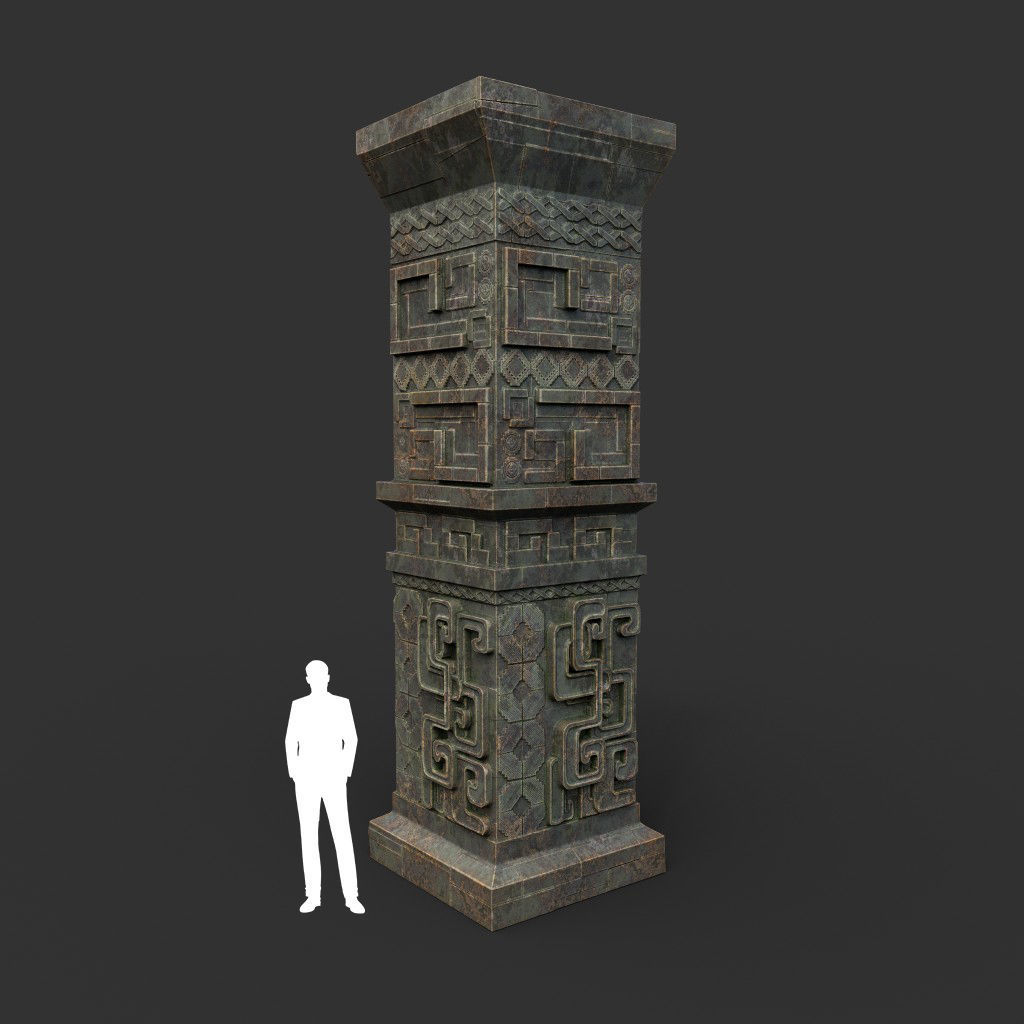 Low poly Mayan Inca Aztec Column Modular Pack Mossy 210616 Low-poly 3D model_1