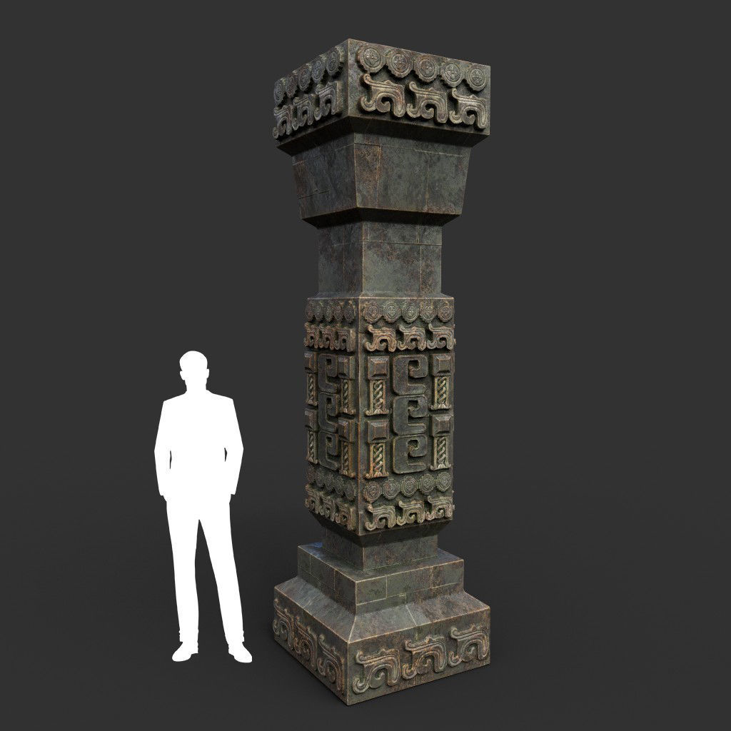 Low poly Mayan Inca Aztec Column Modular Pack Mossy 210616 Low-poly 3D model_33