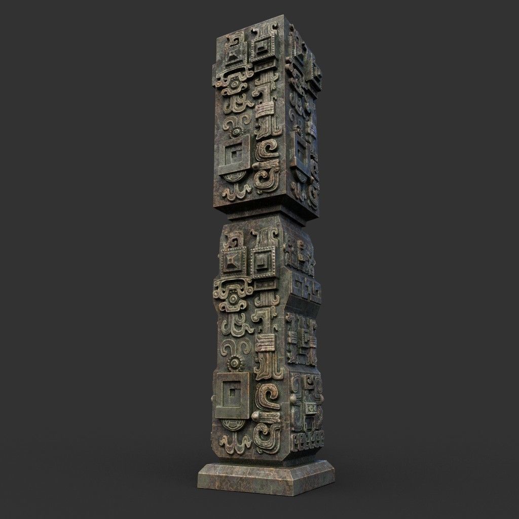 Low poly Mayan Inca Aztec Column Modular Pack Mossy 210616 Low-poly 3D model_18