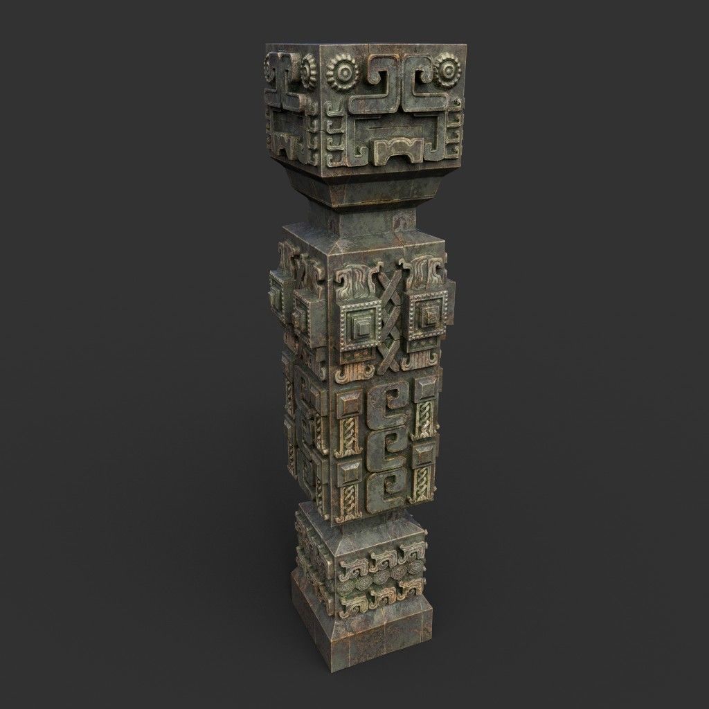 Low poly Mayan Inca Aztec Column Modular Pack Mossy 210616 Low-poly 3D model_31