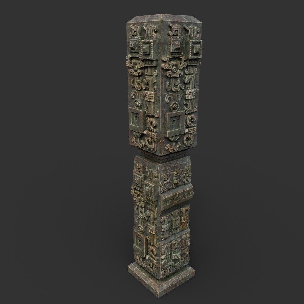 Low poly Mayan Inca Aztec Column Modular Pack Mossy 210616 Low-poly 3D model_19