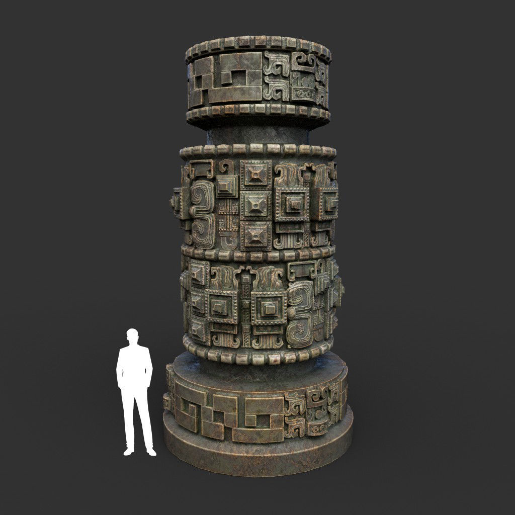 Low poly Mayan Inca Aztec Column Modular Pack Mossy 210616 Low-poly 3D model_25