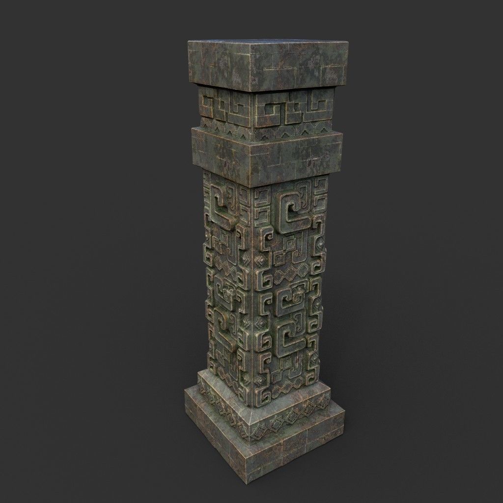 Low poly Mayan Inca Aztec Column Modular Pack Mossy 210616 Low-poly 3D model_7