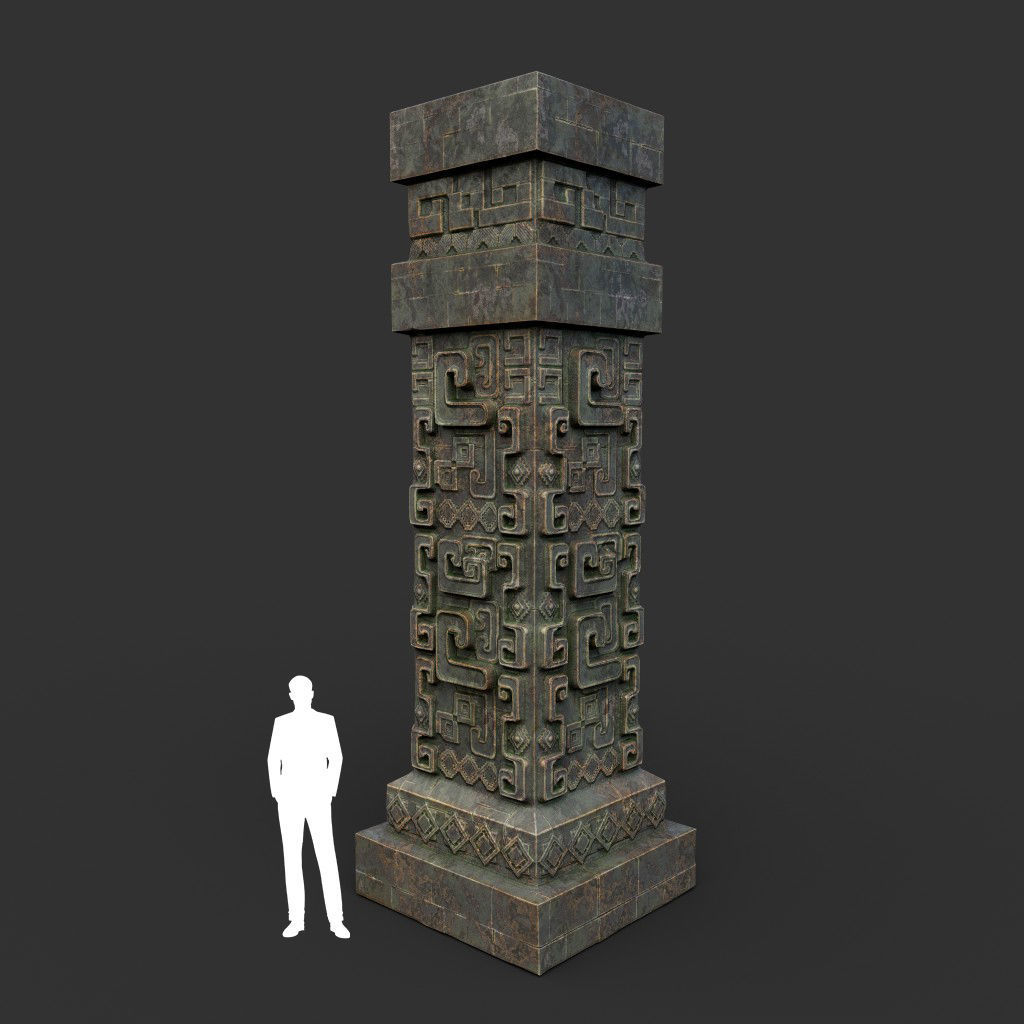 Low poly Mayan Inca Aztec Column Modular Pack Mossy 210616 Low-poly 3D model_5